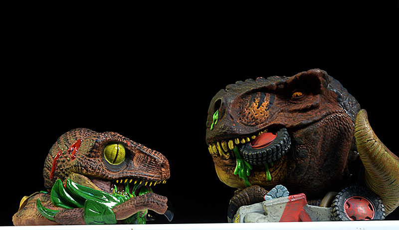 Raptor and T-Rex Jurassic Park Mondoids figures by Mondo